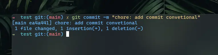 Screenshot of conventional commit success